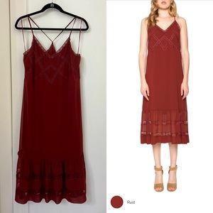 Willow and Clay spaghetti strap midi slip dress in rust XS